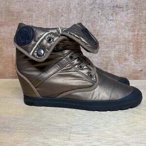 Palladium Pallabrouse Baggy Wedge Boots Women Size 9.5 Bronze Lace Up Mid Shoes